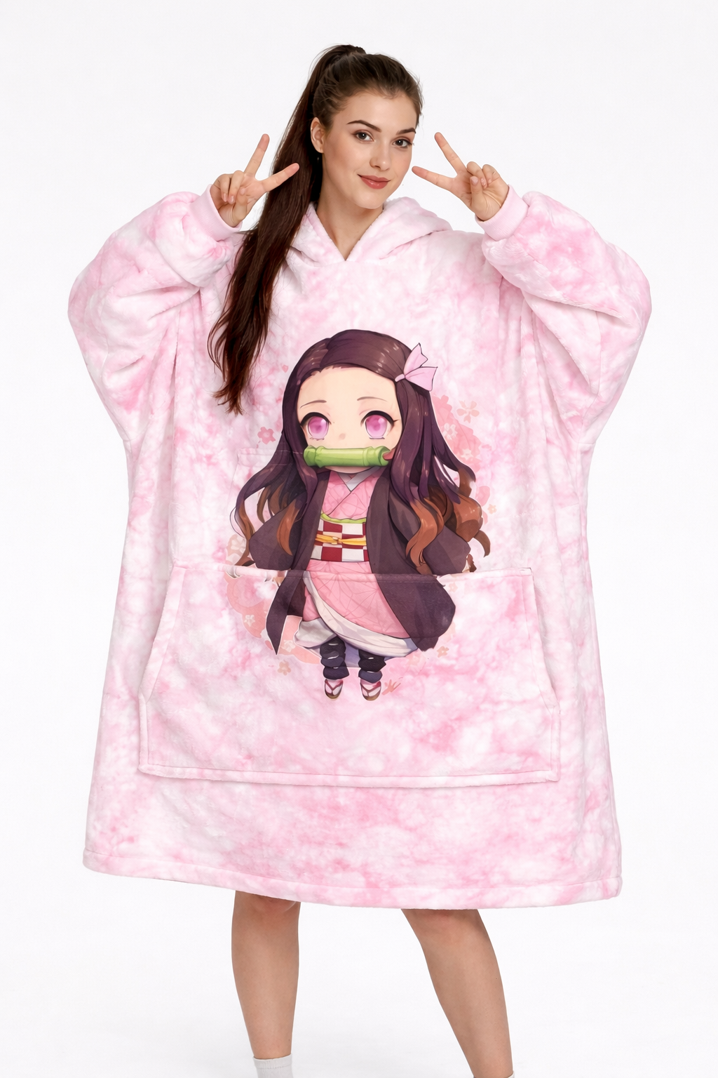 Nezuko Kamado Demon Slayer tragbare Decken-Kapuzenpullover für Kinder & Erwachsene | OLM Toys