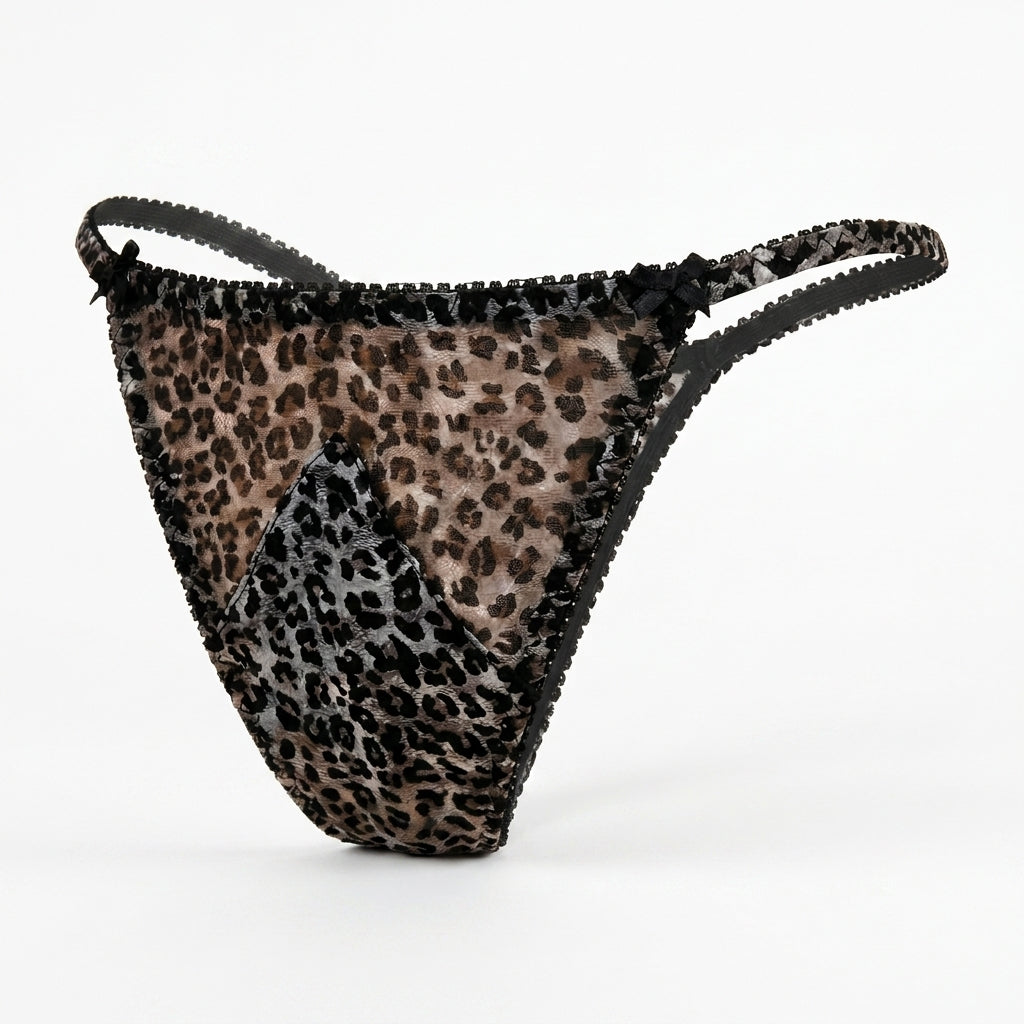 Seiden- und Mesh-Leoparden-Tanga