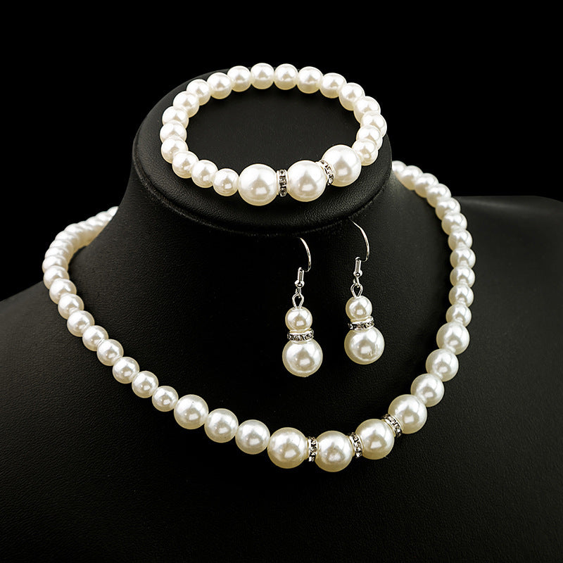 Klassischer Brautschmuck Perlenkette Ohrringe Armband Schmucksets