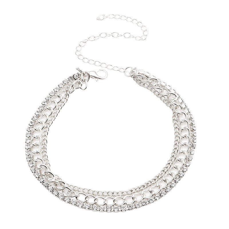 Mehrlagige Sommer Strasskette Fußschmuck