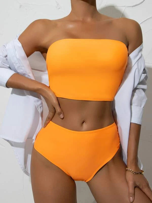 Badeanzug geteiltes Tube-Top Damen Bikini sexy hoher Taille Badeanzug Damen Badeanzug