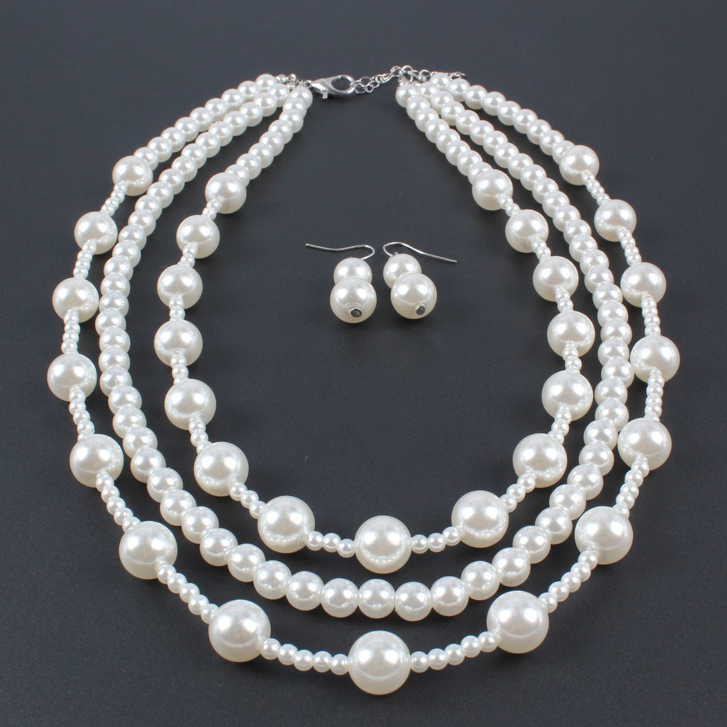 Weiße Perlenkette Einfaches Imitationsperlen-Halsketten-Schmuckset