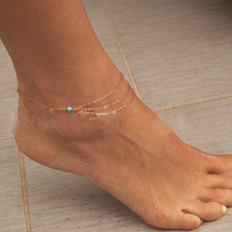 Layer-Ketten-Charm-Türkis-Fußkettchen-Schmuck