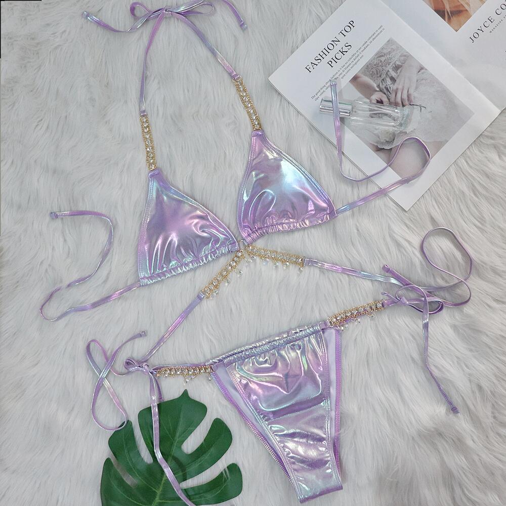 Kristall Diamant Bikini Sexy Bronzierter Riemen Damen Split-Badeanzug Badeanzug