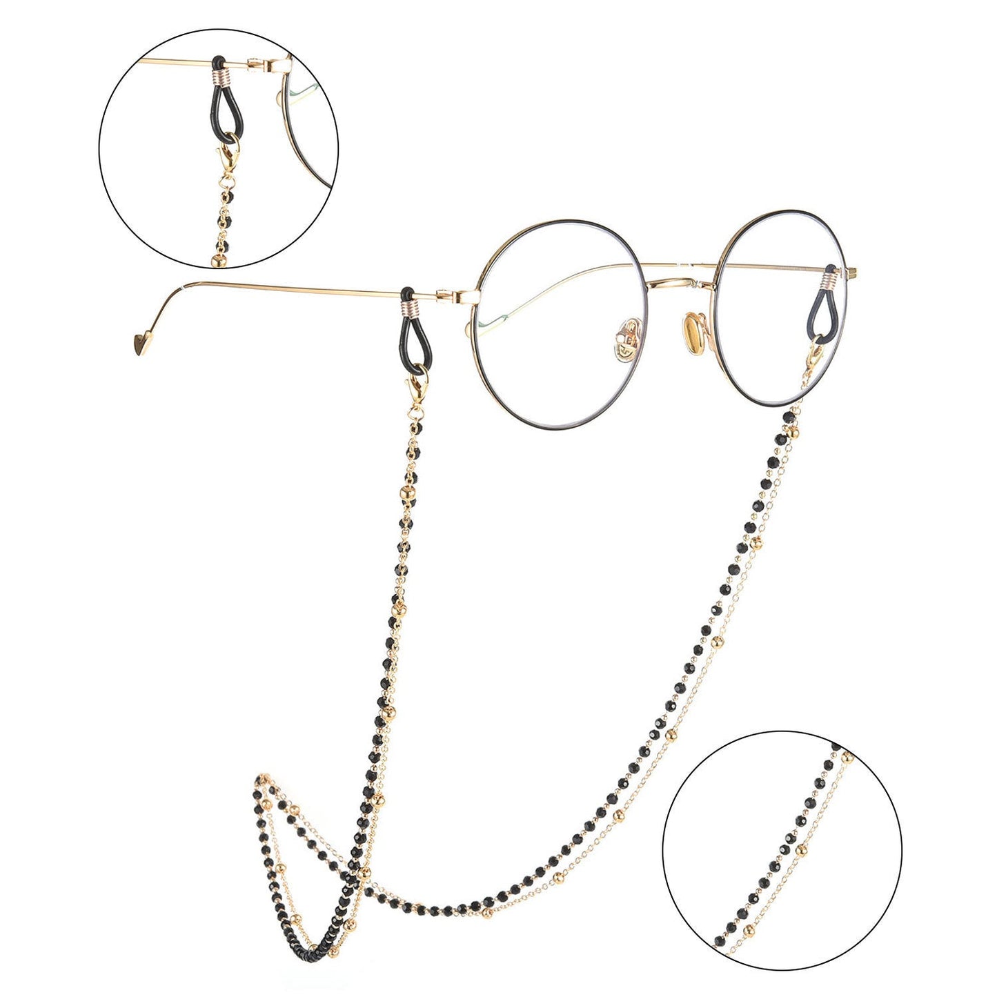 Lesebrillenkette Damen schwarze Perlen