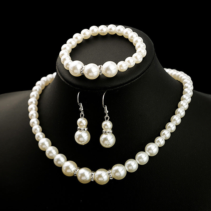Klassischer Brautschmuck Perlenkette Ohrringe Armband Schmucksets