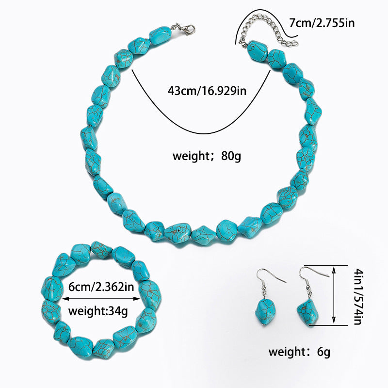 Vintage Türkis Armband Unregelmäßige Perlenkette Elastisches Armband Ohrringe Anhänger Set