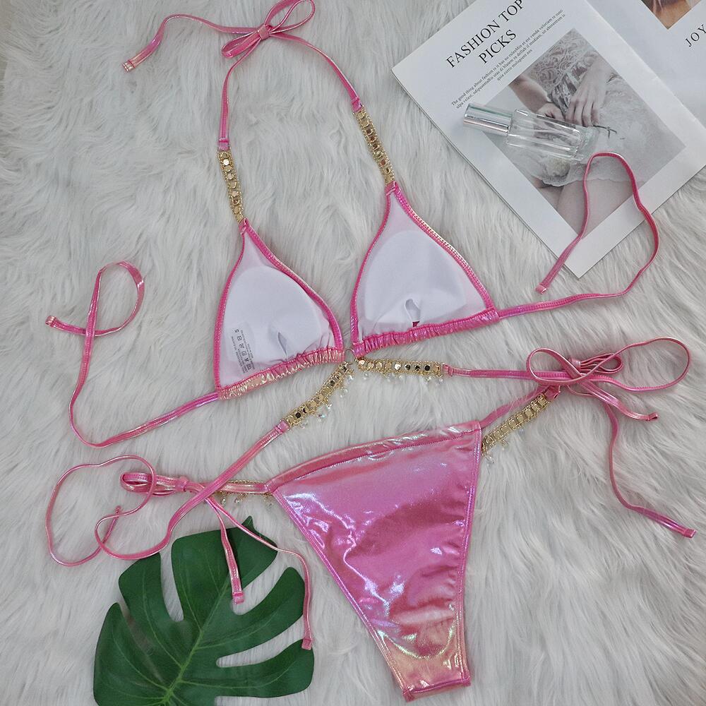 Kristall Diamant Bikini Sexy Bronzierter Riemen Damen Split-Badeanzug Badeanzug