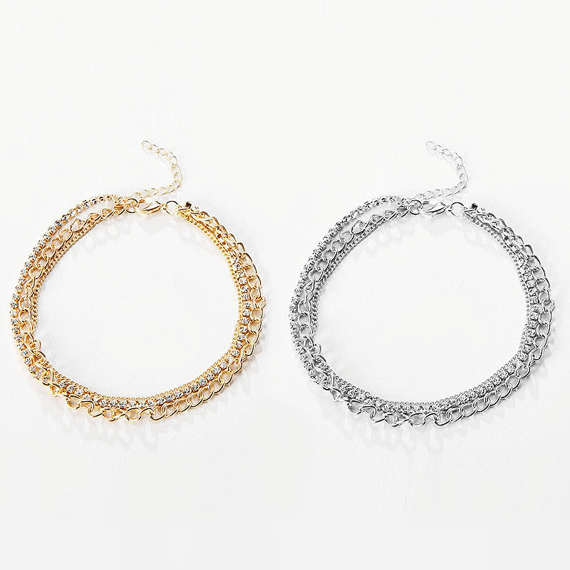 Mehrlagige Sommer Strasskette Fußschmuck