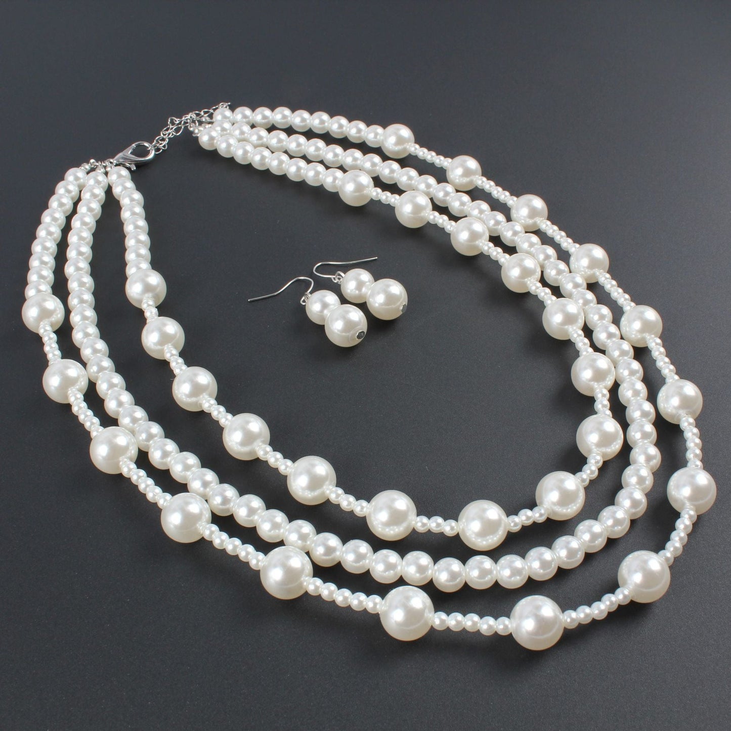 Weiße Perlenkette Einfaches Imitationsperlen-Halsketten-Schmuckset