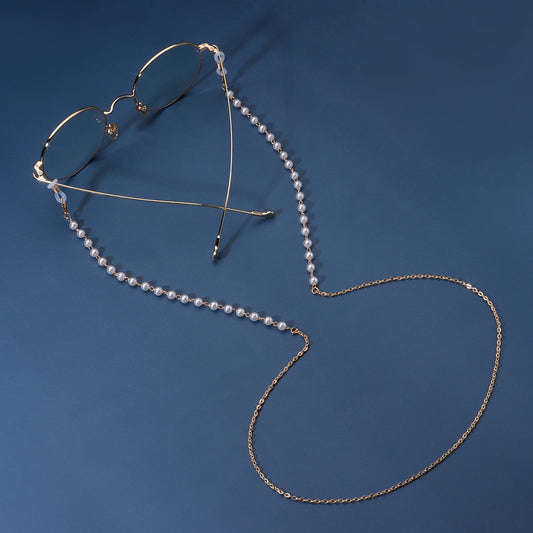 White Pearl Metal Gold Sunglasses Chain