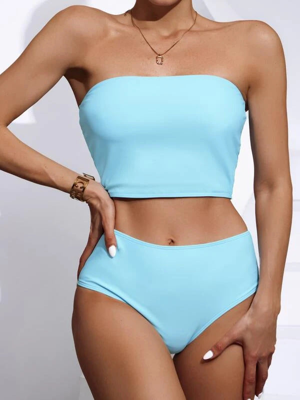 Badeanzug geteiltes Tube-Top Damen Bikini sexy hoher Taille Badeanzug Damen Badeanzug