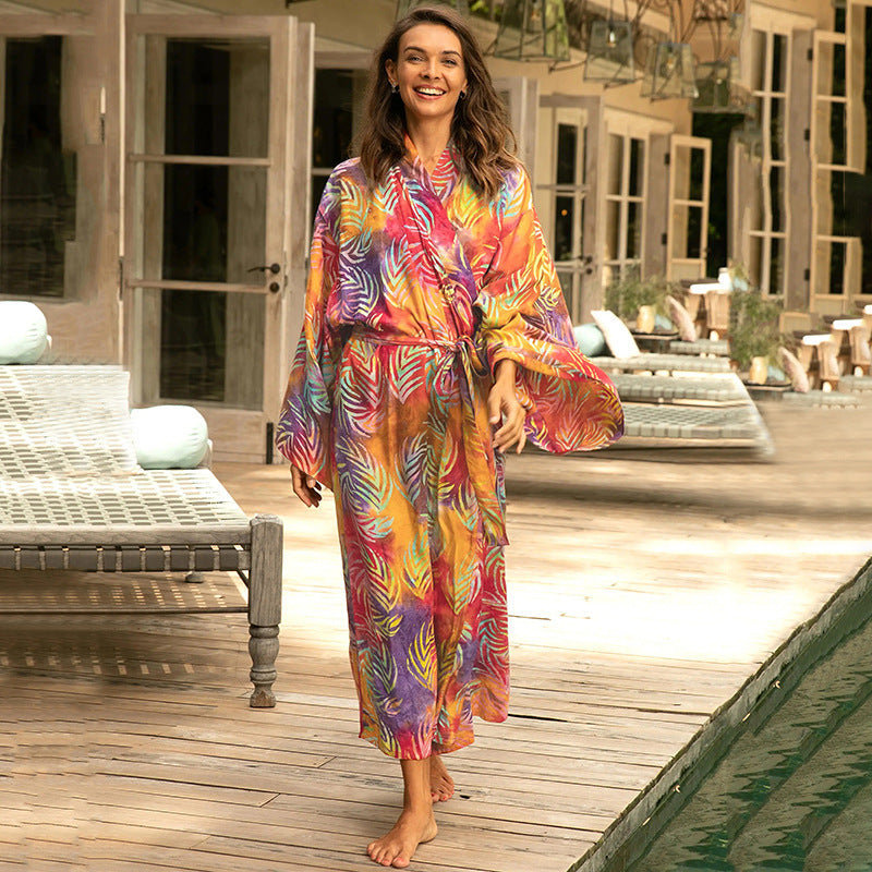 Leoparden-Cardigan Lang Lockerer Strand-Sonnenschutz-Mantel Strand-Vertuschung Badeanzug Überwurf Damen
