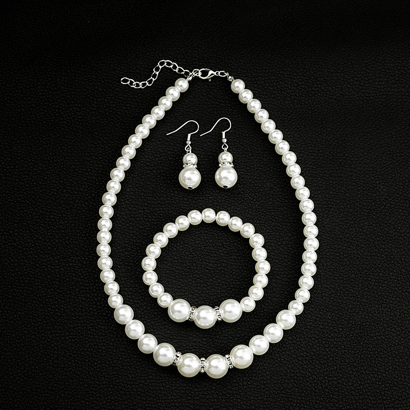 Klassischer Brautschmuck Perlenkette Ohrringe Armband Schmucksets
