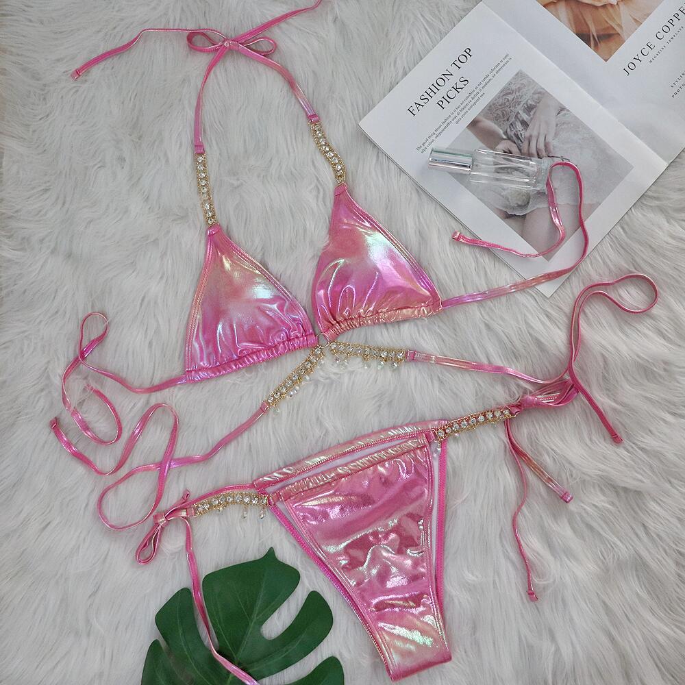 Kristall Diamant Bikini Sexy Bronzierter Riemen Damen Split-Badeanzug Badeanzug