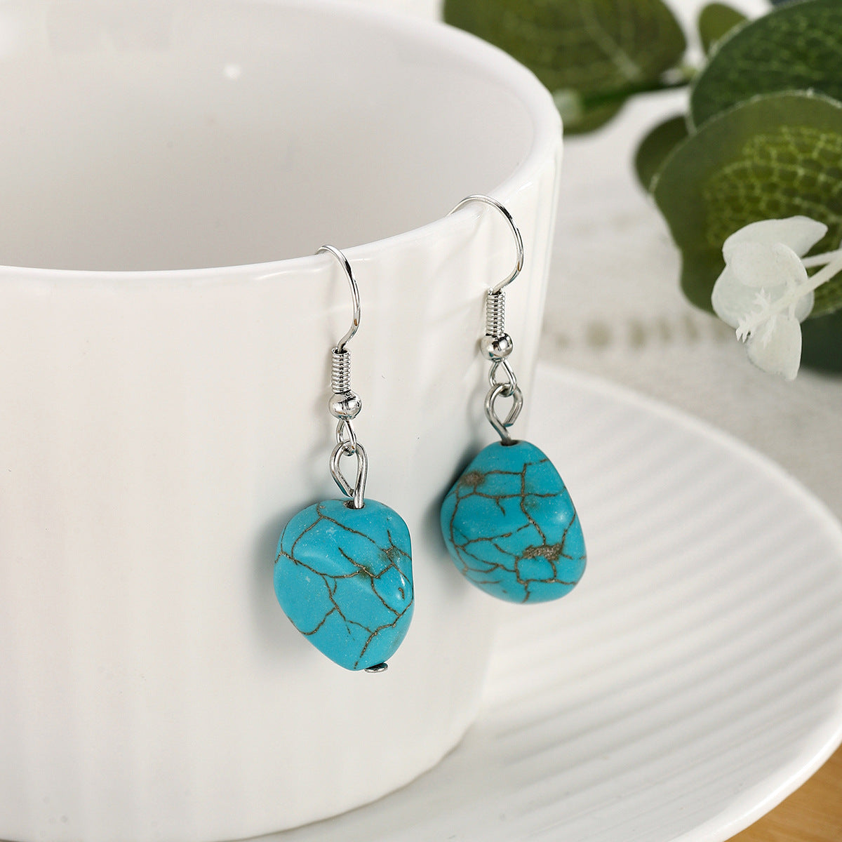 Vintage Türkis Armband Unregelmäßige Perlenkette Elastisches Armband Ohrringe Anhänger Set