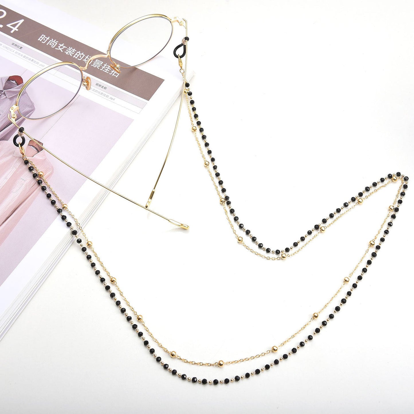 Lesebrillenkette Damen schwarze Perlen
