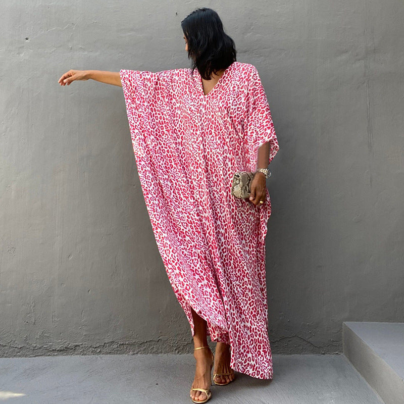 Leoparden-Cardigan Lang Lockerer Strand-Sonnenschutz-Mantel Strand-Vertuschung Badeanzug Überwurf Damen