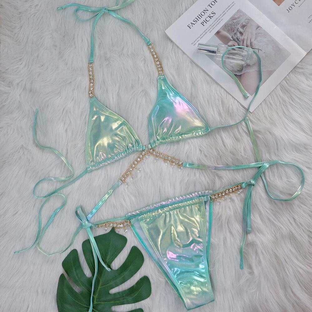 Kristall Diamant Bikini Sexy Bronzierter Riemen Damen Split-Badeanzug Badeanzug