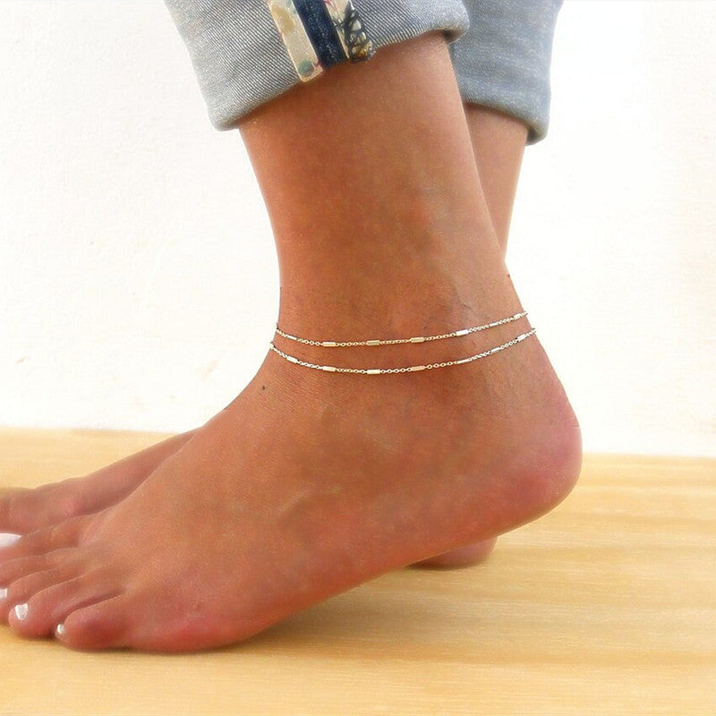 Mehrlagige Perlenkette Fußkettchen Armband Kette