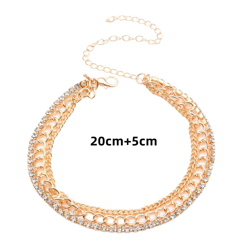 Mehrlagige Sommer Strasskette Fußschmuck