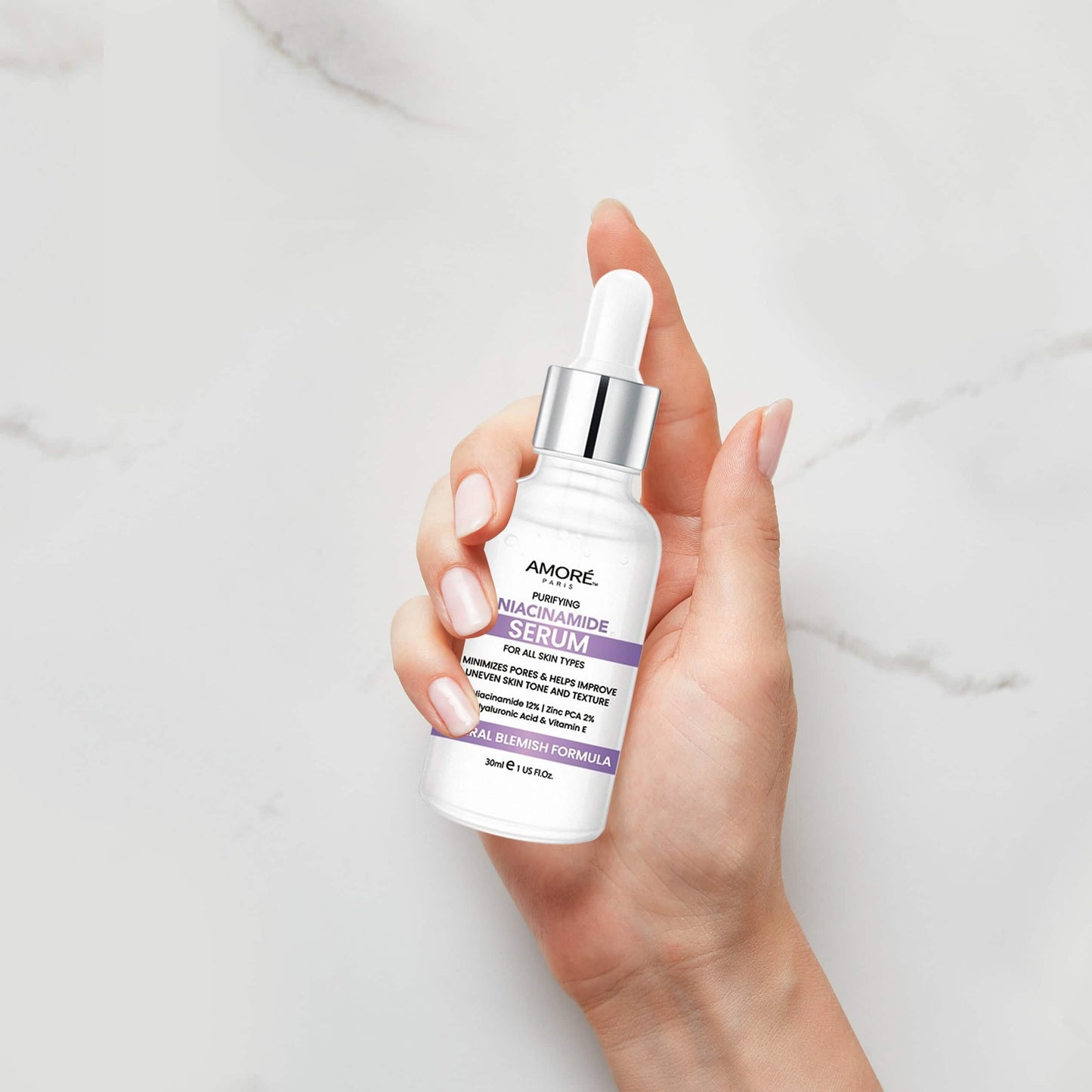 Amore Paris Niacinamid Gesichtsserum 12% Plus Zink 2%, Hyaluronsäure & Vitamin E, Entferner für dunkle Flecken, Porenverkleinerer & Anti-Aging-Hautbehandlung