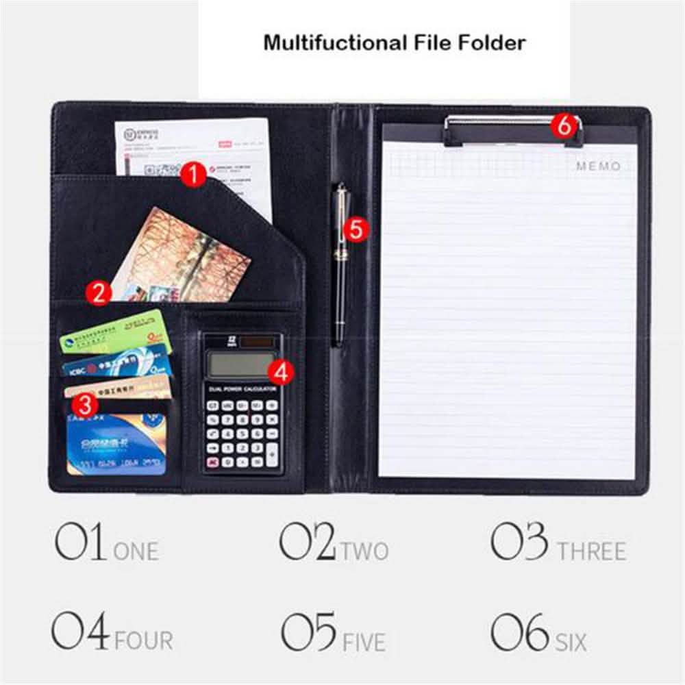 A4 Konferenzmappe Soft-Leder Portfolio Organizer mit Taschenrechner