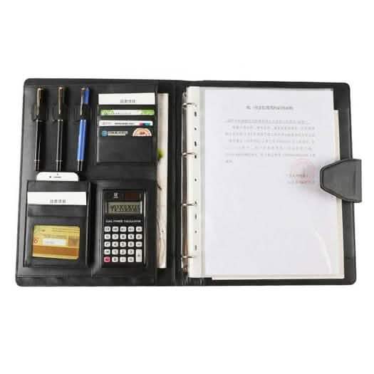 A4 Konferenzmappe Soft-Leder Portfolio Organizer mit Taschenrechner