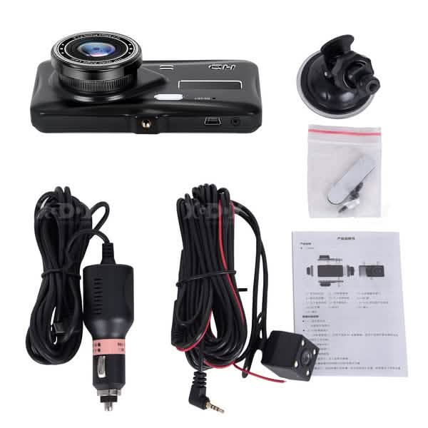 A6T 4-Zoll 170° Weitwinkel Full HD 1080P Auto DVR Dual-Objektiv Dashcam Rückfahrkamera Videorecorder mit Touchscreen