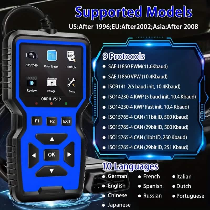OBD2 Motordiagnosegerät – Universeller Code-Scanner (Blau)