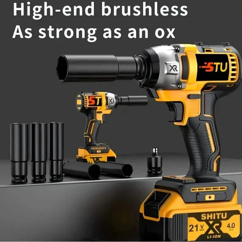 21V Akku-Bürstenloser Schlagschrauber-Bohrer-Set – Lithium-Bohrer + Akku x1, 4000mAh Akku, Werkzeugkoffer & Zubehör