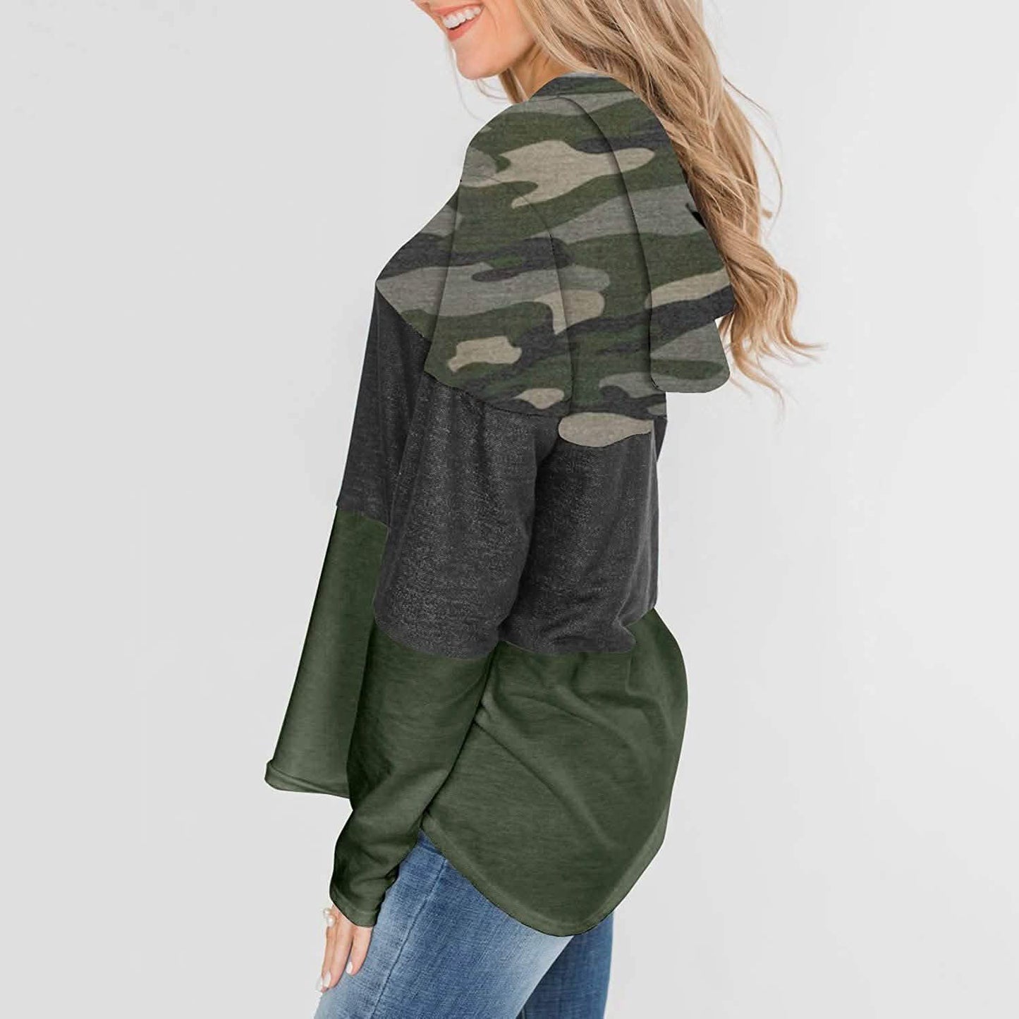 Actloe Damen Langarm Gestreift Color Block Lässige Hoodies