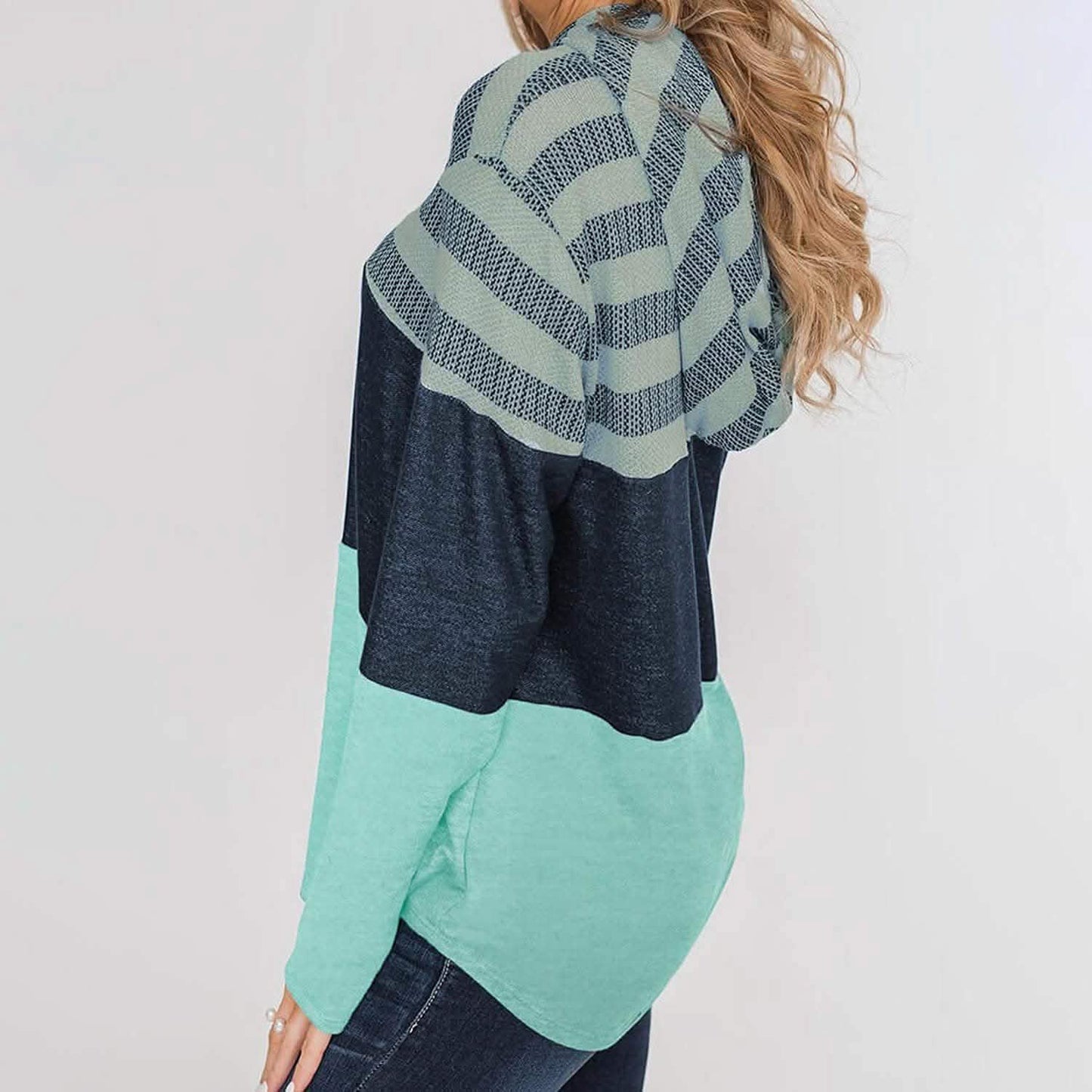 Actloe Damen Langarm Gestreift Color Block Lässige Hoodies