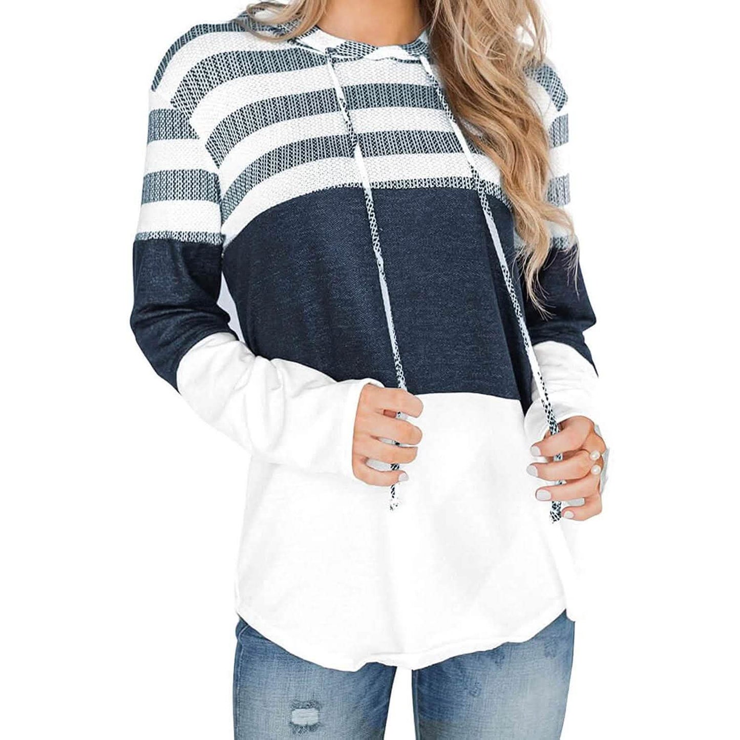 Actloe Damen Langarm Gestreift Color Block Lässige Hoodies