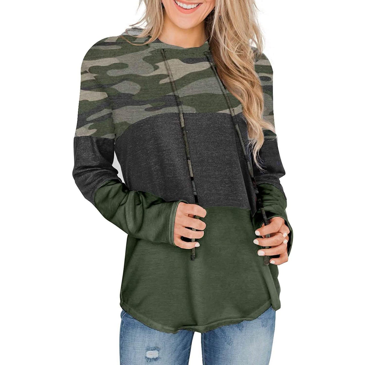 Actloe Damen Langarm Gestreift Color Block Lässige Hoodies