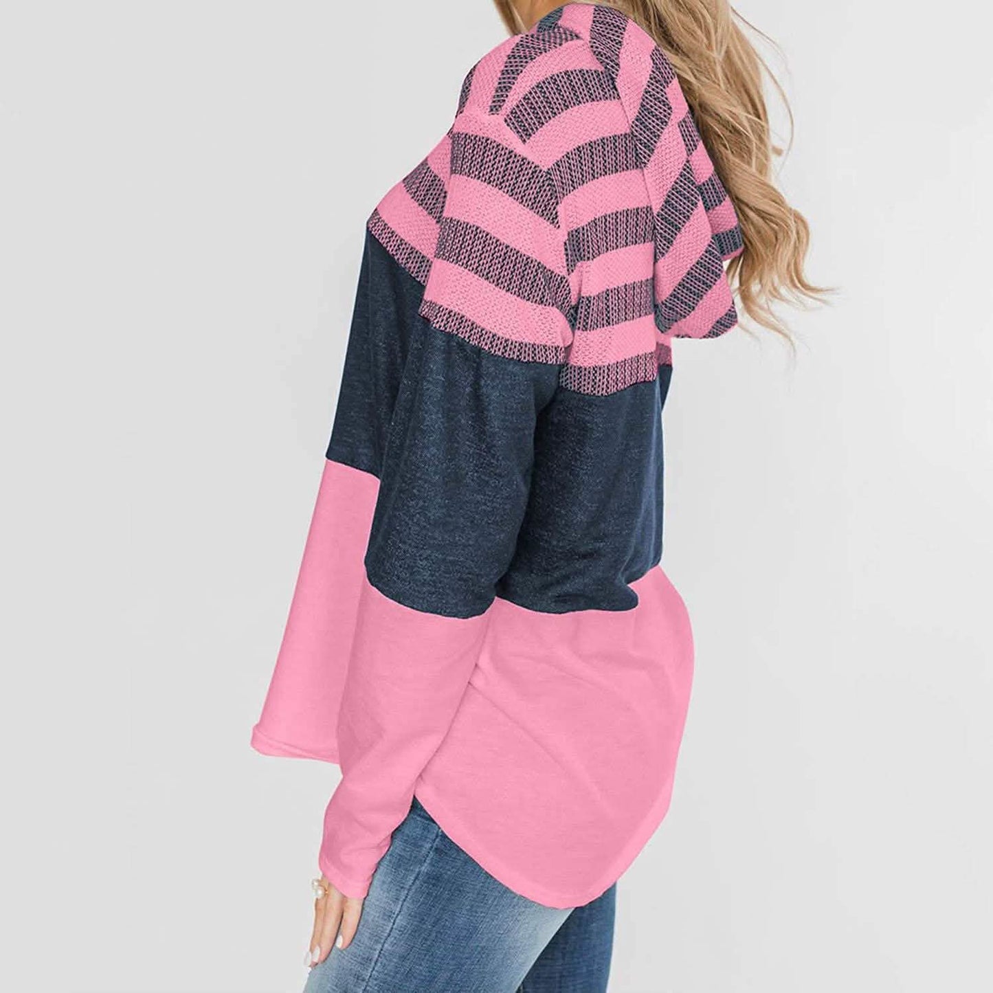 Actloe Damen Langarm Gestreift Color Block Lässige Hoodies