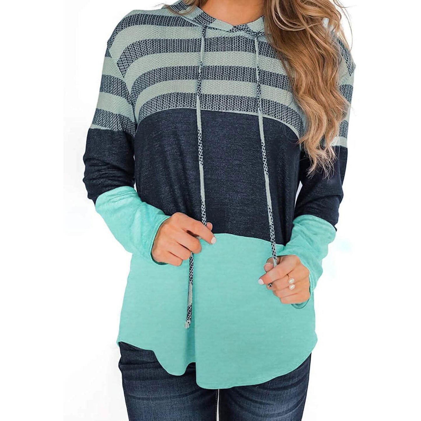 Actloe Damen Langarm Gestreift Color Block Lässige Hoodies