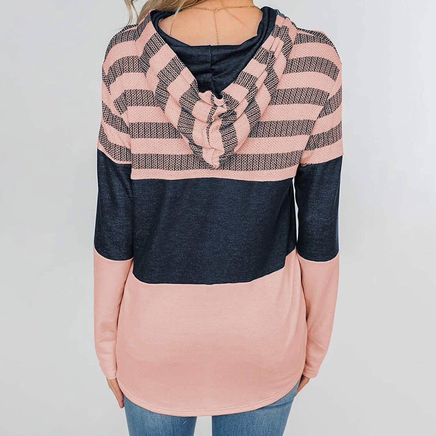 Actloe Damen Langarm Gestreift Color Block Lässige Hoodies