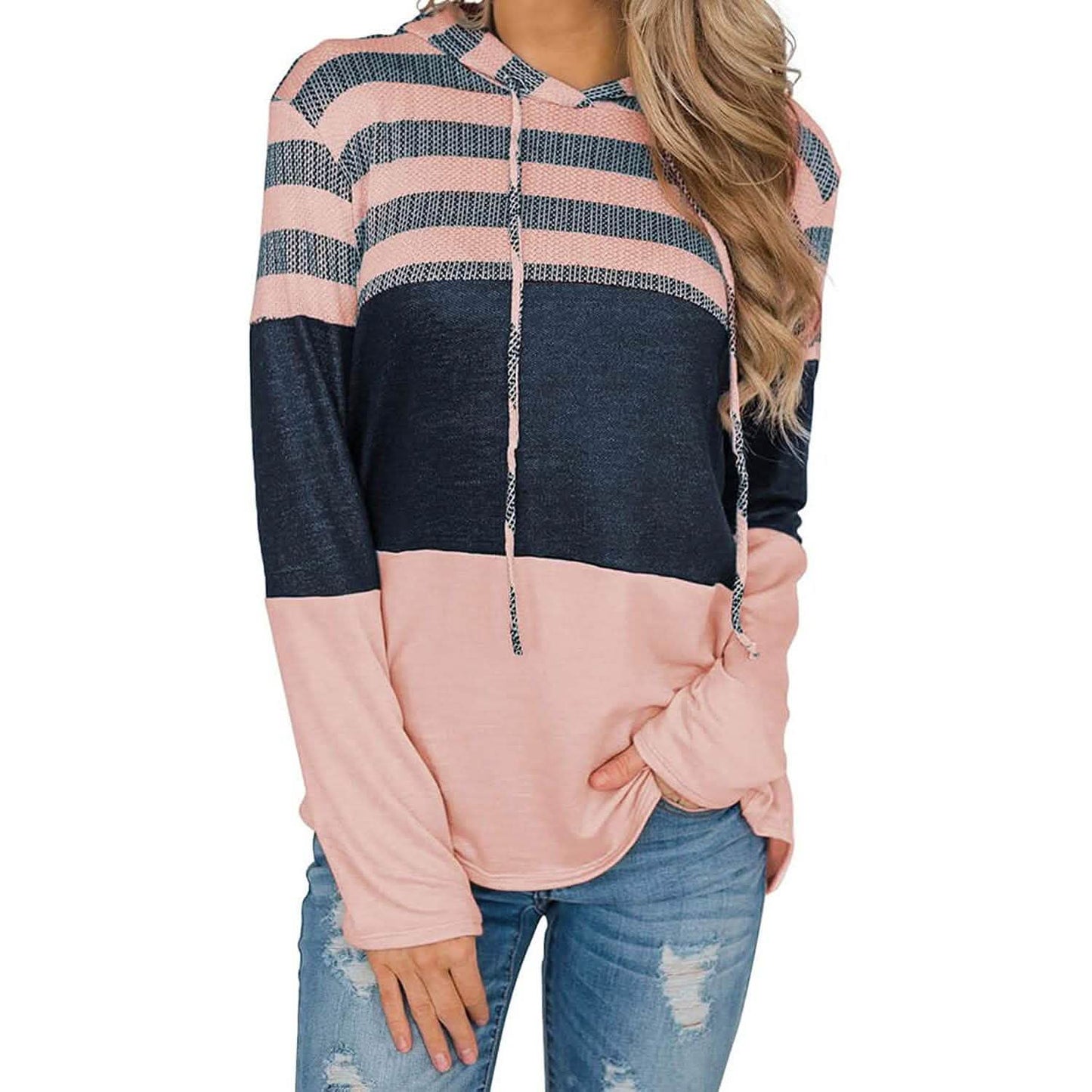Actloe Damen Langarm Gestreift Color Block Lässige Hoodies