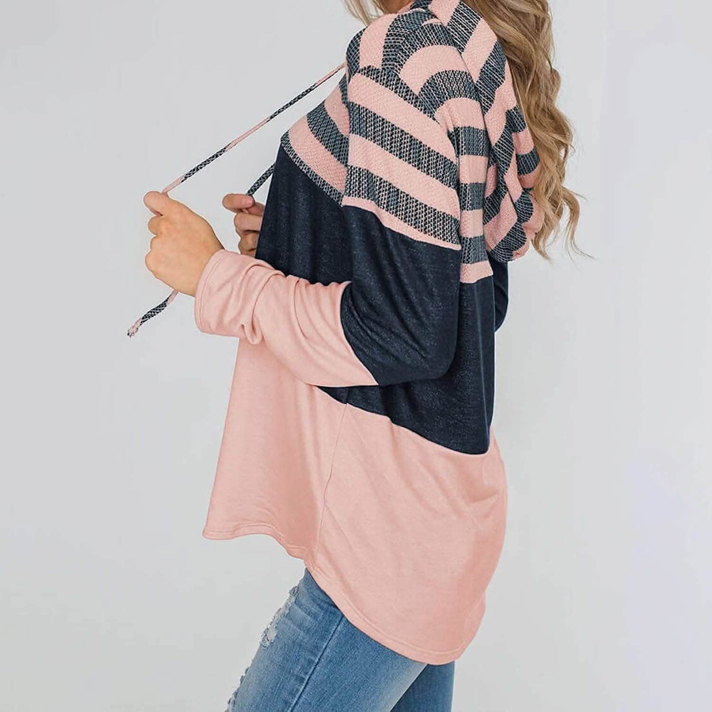 Actloe Damen Langarm Gestreift Color Block Lässige Hoodies