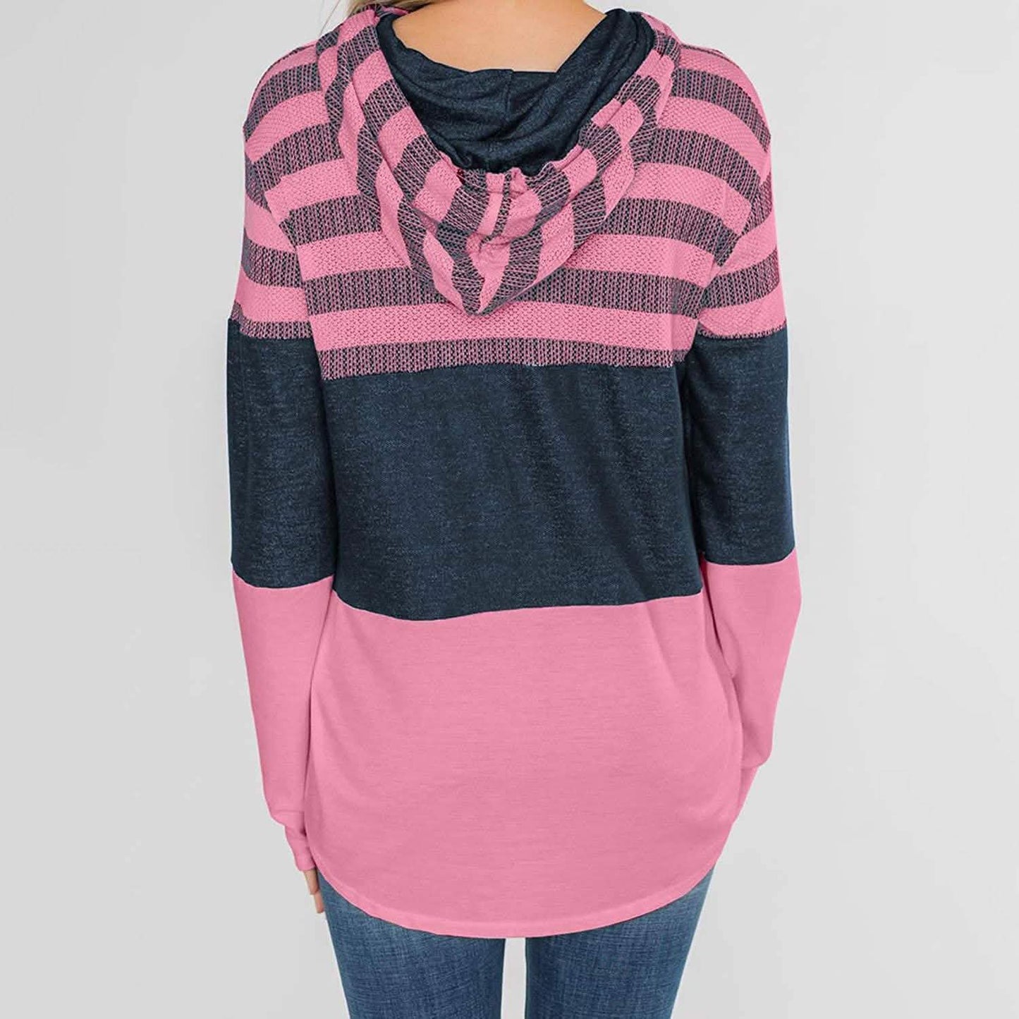 Actloe Damen Langarm Gestreift Color Block Lässige Hoodies