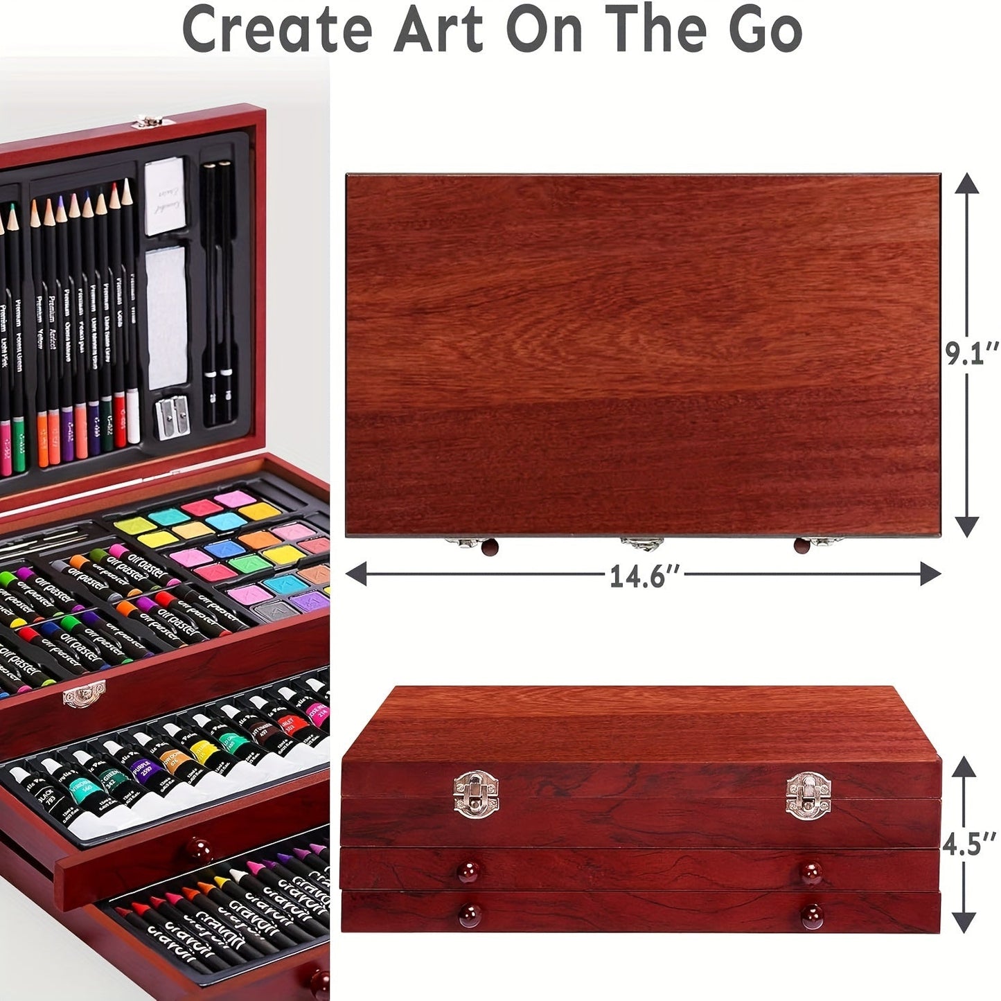 175-teiliges Deluxe-Kunstset – Buntstifte, Farbstifte und Acrylfarben im Holzkoffer