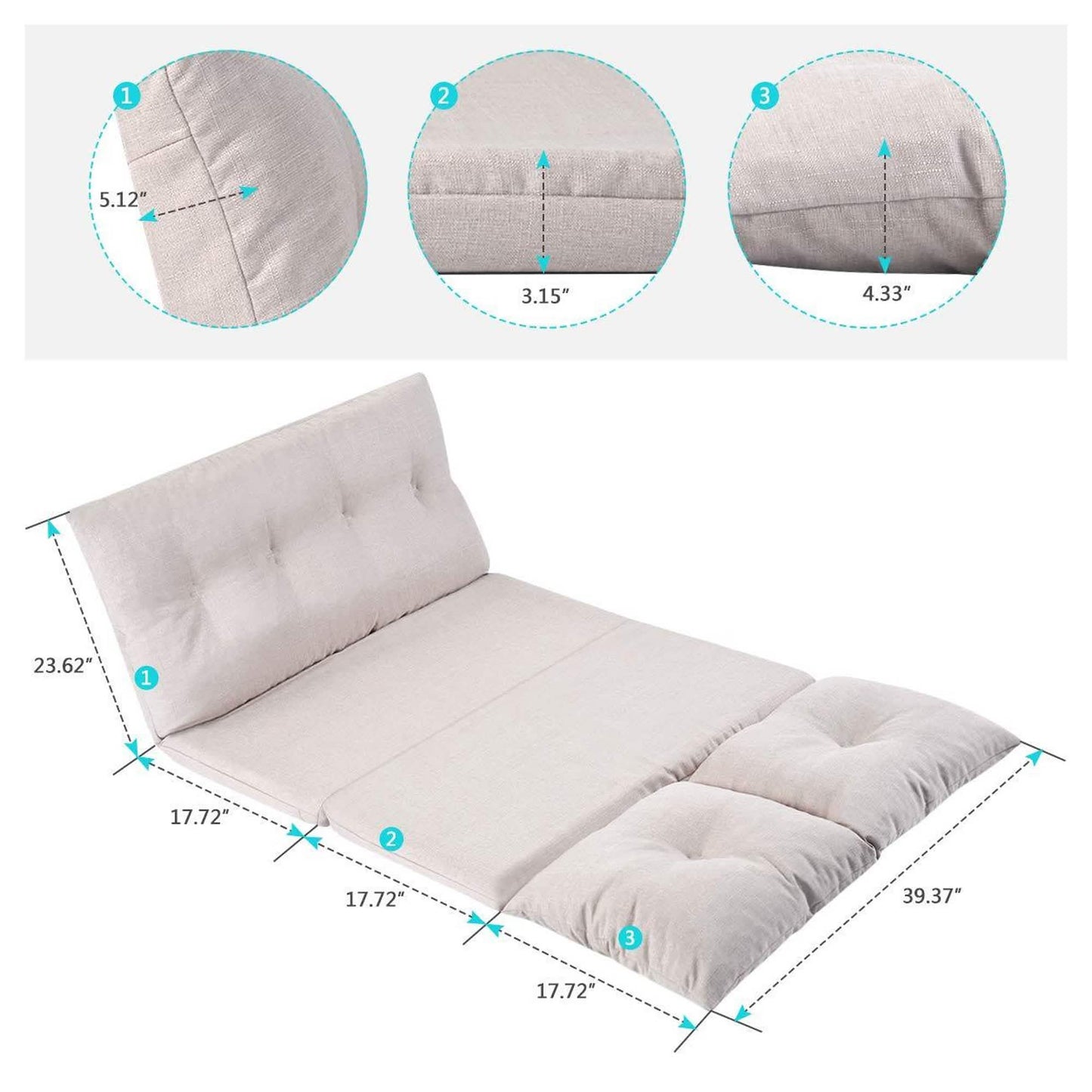 Verstellbarer Stoff Klappliegestuhl Sofa Bodencouch und Sofa