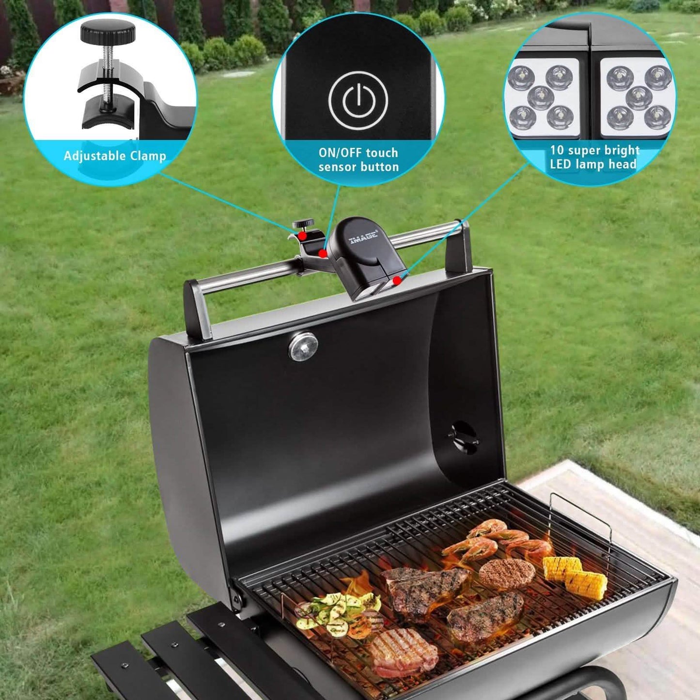 Verstellbare, superhelle BBQ-Grilllichter, 360 Grad drehbar, zum Kochen und Campen
