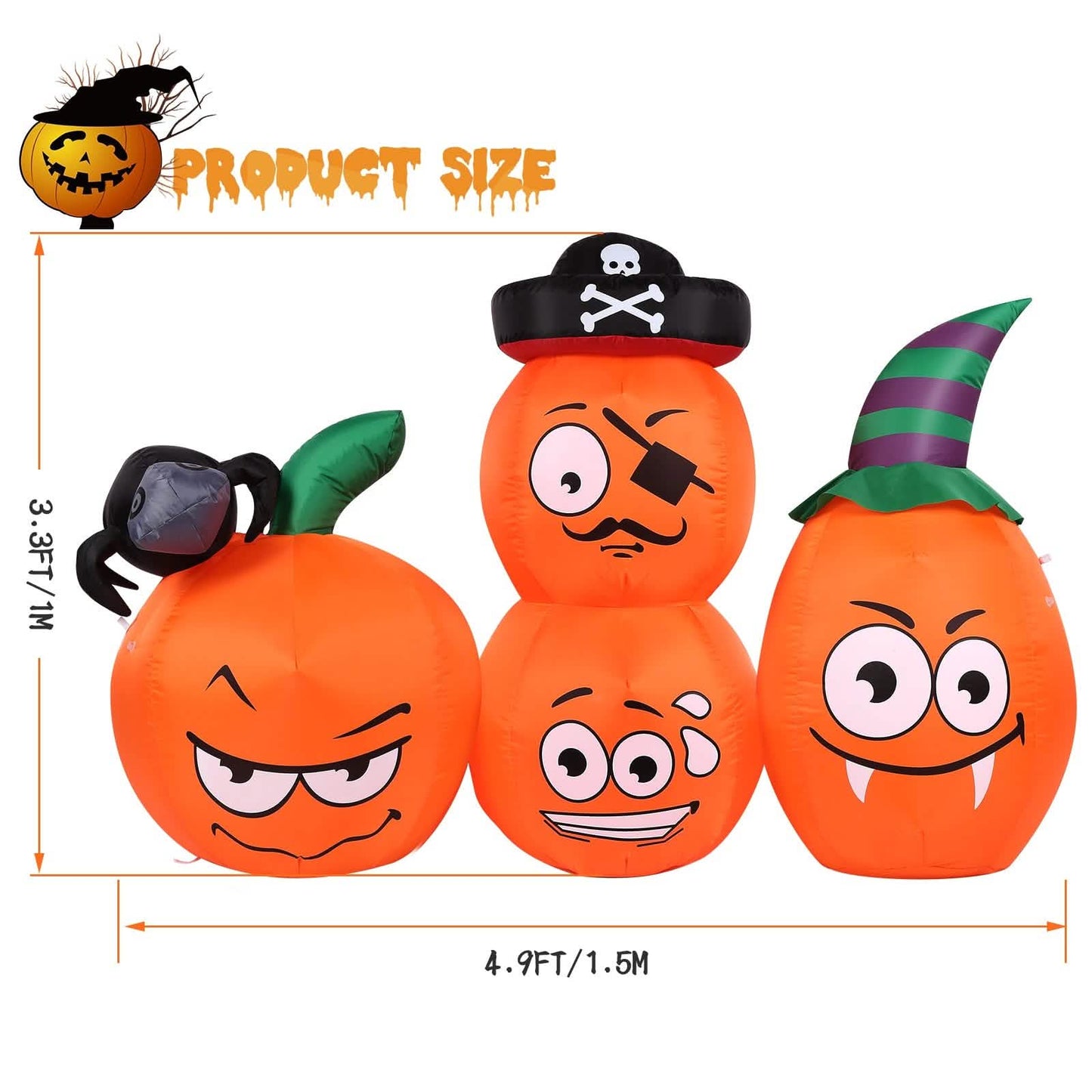 AGPTEK 1,5 m Halloween Kürbis Außendekoration