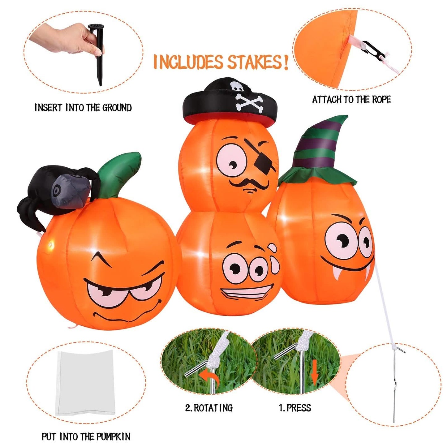 AGPTEK 1,5 m Halloween Kürbis Außendekoration