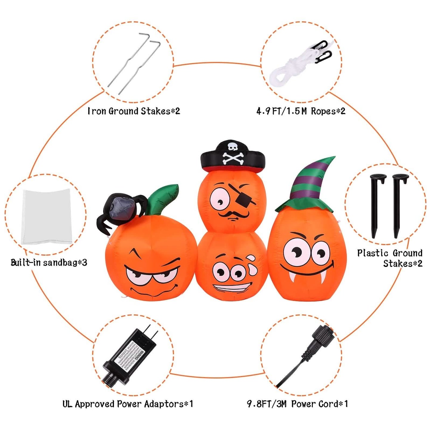 AGPTEK 1,5 m Halloween Kürbis Außendekoration