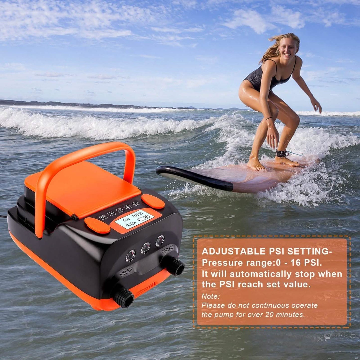 AGPtEK elektrische Luftpumpe digital 16PSI 12V wiederaufladbare SUP elektrische Luftpumpenkompressor