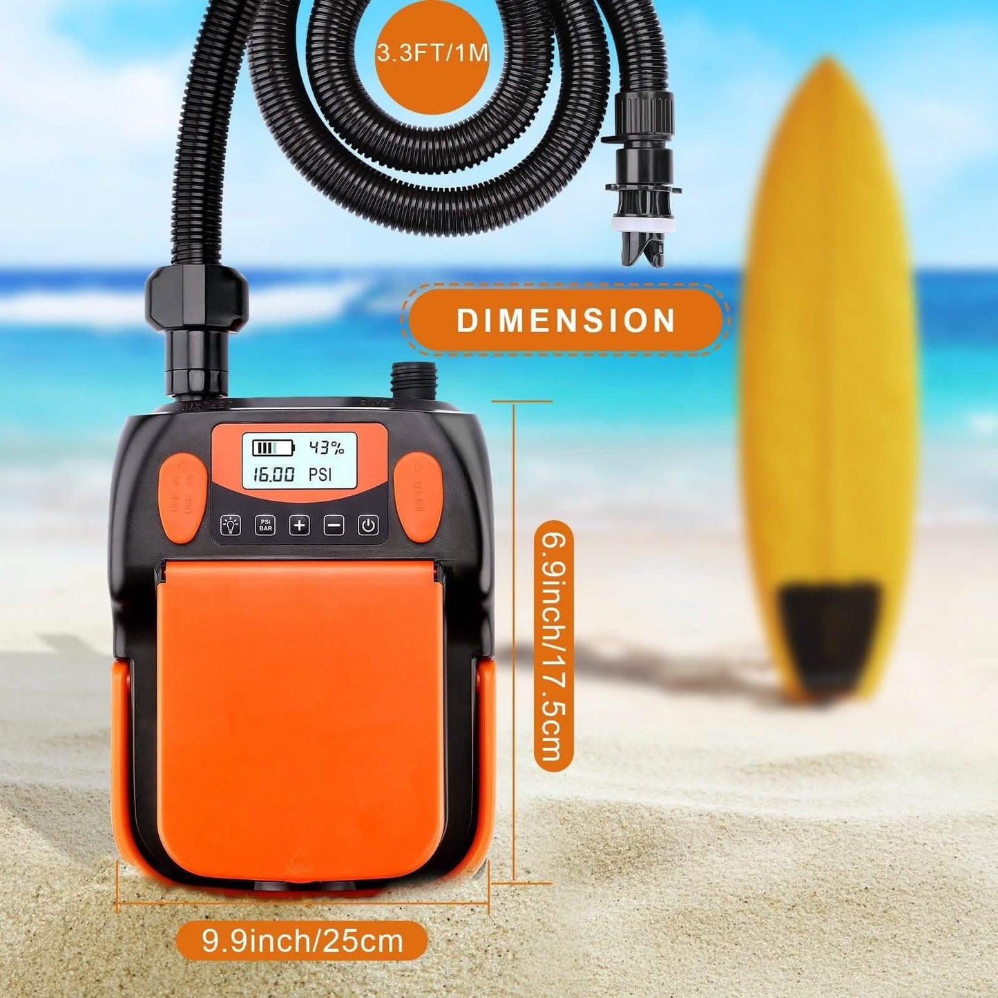 AGPtEK elektrische Luftpumpe digital 16PSI 12V wiederaufladbare SUP elektrische Luftpumpenkompressor