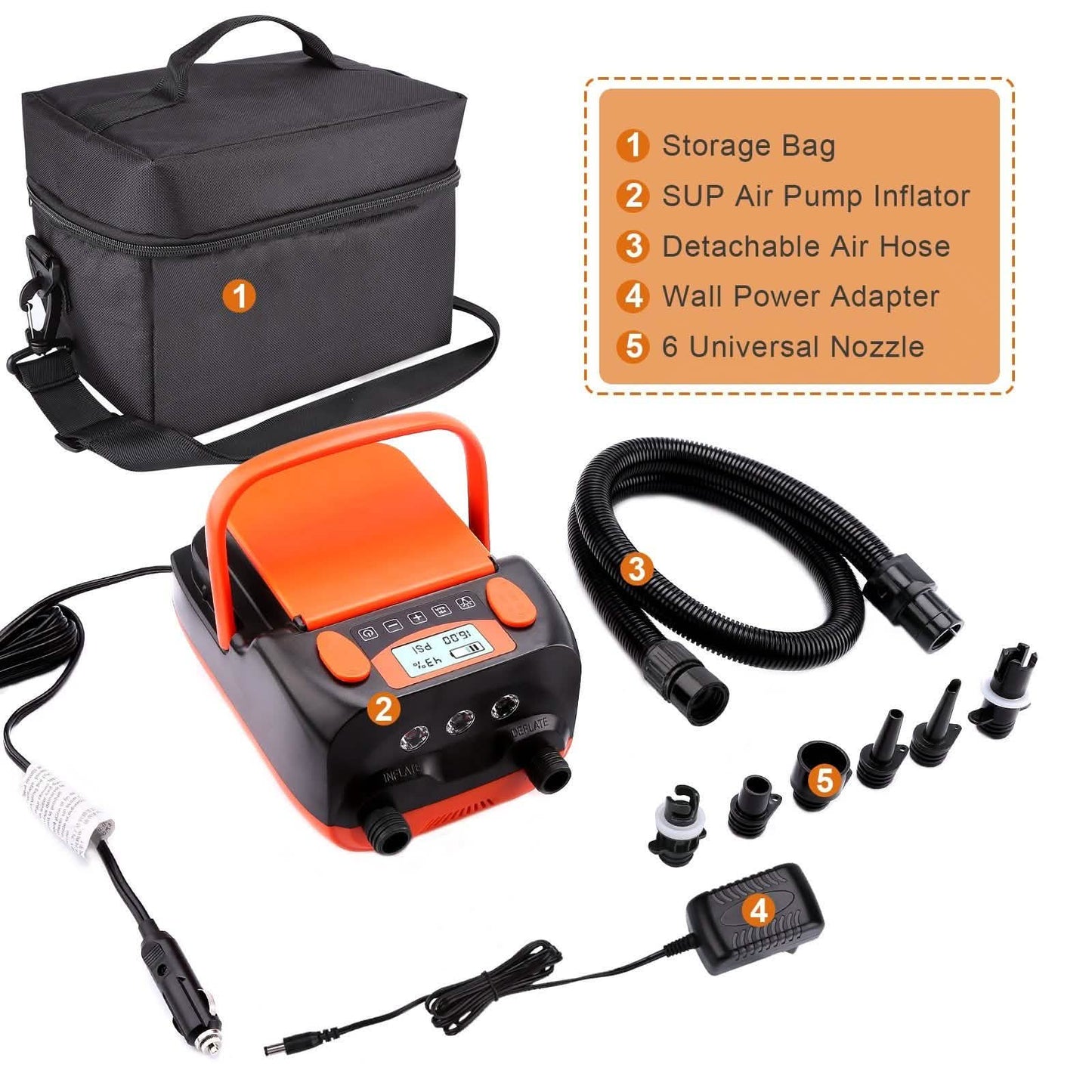 AGPtEK elektrische Luftpumpe digital 16PSI 12V wiederaufladbare SUP elektrische Luftpumpenkompressor
